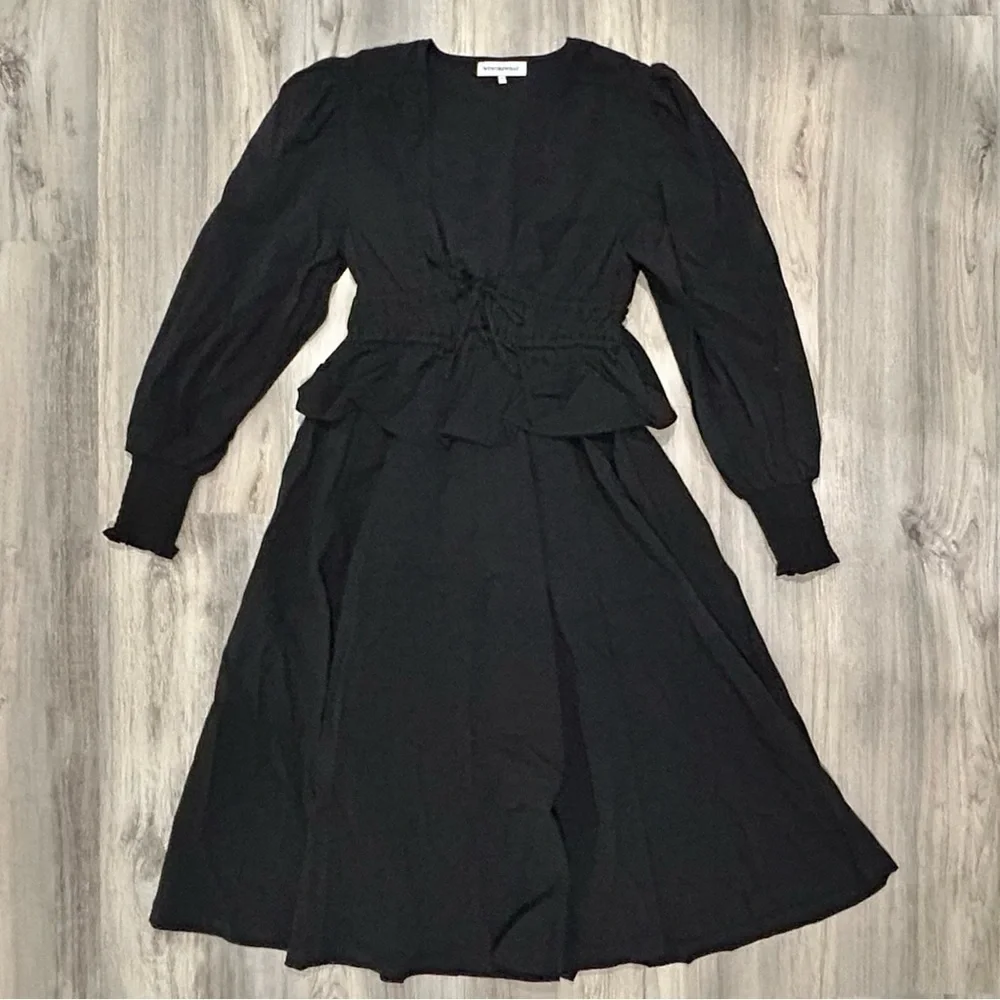 WeWoreWhat Plunging V Neck Long Sleeve Peasant Midi Dress Black Size M - Picture 1 of 10